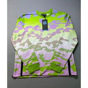 NWT Create 2MRW Crew Neck Sweatshirt Men XL Lime Camo Long Sleeve w/ Ribbed Hems